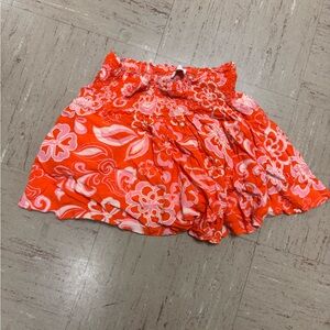 Karlie Vibrant Floral Mini Skirt in Orange and Pink